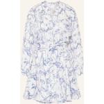 Blaue Print Langärmelige Strandkleider mit Gürtel aus Leinen für Damen Größe M 