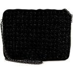 Schwarze Vintage Chanel Nachhaltige Damenumhängetaschen Weltall aus Tweed mit Innentaschen 