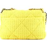 Gelbe Vintage Chanel No 19 Damenumhängetaschen aus Tweed 