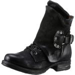 Schwarze Vintage A.S.98 Saint Blockabsatz Stiefel mit Absatz Schnürung aus Leder für Damen Größe 35 zum Festival 