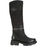Reduzierte Schwarze A.S.98 Blockabsatz Stiefel mit Absatz Reißverschluss aus Leder für Damen Größe 36 mit Absatzhöhe 5cm bis 7cm 