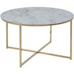 AC Design Furniture Antje Couchtisch Rund, Ø: 80 x 45 cm, Marmoroptik Weiß/Gold, Glas/Metall, 1 Stk