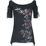 Schwarze Blumen Streetwear Alchemy England Rundhals-Auschnitt T-Shirts Länder aus Elastan für Damen Größe XL Große Größen 