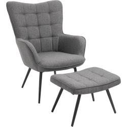 Sessel mit Hocker, Polyester, Grau, Loungesessel für das Wohnzimmer, Pflegesessel und Ohrensessel 72x102x80 cm - Alfred