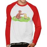 All+Every Curious George Stroking Dog Men's Baseball Long Sleeved T-Shirt