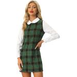 Reduzierte Grüne Karierte Color Blocking Langärmelige Mini Partykleider maschinenwaschbar für Damen Größe M 