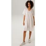 Weiße Casual ANISTON V-Ausschnitt Frühlingskleider aus Baumwolle maschinenwaschbar für Damen Größe XL 