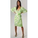 Grüne Print 3/4-ärmelige ANISTON Knielange V-Ausschnitt Druckkleider & bedruckte Kleider aus Jersey maschinenwaschbar für Damen Größe M 