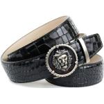 Schwarze Anthoni Crown Stufenlos verstellbare Gürtel metallic aus Leder für Herren Länge 115 