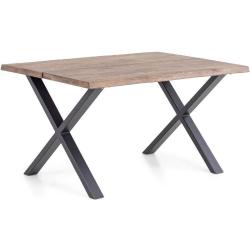 Holztisch, Esstisch 140 cm in Räuchereiche, schwarze Metallbeine, gekreuzte Beine, vorbereitet für Ansteckplatten, L: 140 cm B: 95 cm H: 76 cm – Aura