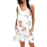 Reduzierte Pastellrosa Boho Mini V-Ausschnitt Strandkleider für Damen Größe S 