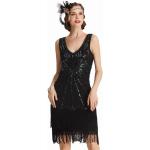 Schwarze Retro Ärmellose Babeyond Knielange V-Ausschnitt 20er Jahre Kostüme aus Polyester für Damen Größe XXL 