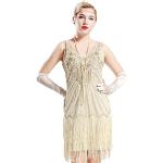 Beige Retro Ärmellose Babeyond Knielange V-Ausschnitt 20er Jahre Kostüme Lavendel aus Polyester für Damen Größe XL 