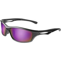Balinco Polarisierte Sportbrille Sonnenbrille Fahrradbrille mit UV400 Schutz für Damen & Herren perfekt für Ski- und Snowboardfahrer für die Skipiste (Matt Black - Purple Mirror)
