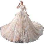 Champagnerfarbene V-Ausschnitt Brautkleider & Hochzeitskleider aus Spitze für Damen Größe XXL zur Hochzeit 