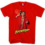 Baywatch Männer und Herren T-Shirt | David Hasselhoff Lifeguard Retro Kult ||| M2 (L, Rot)