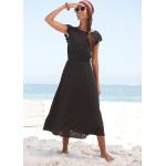 Schwarze Beachtime Wadenlange | Midi Frühlingskleider aus Viskose für Damen Größe XS 