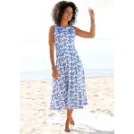 Blaue Print Beachtime Wadenlange | Midi Frühlingskleider für Damen Größe L 