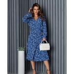 Blaue Print Casual Langärmelige V-Ausschnitt Winterkleider aus Elastan für Damen Größe 3 XL 