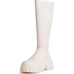Weiße Blockabsatz Stiefel mit Absatz Reißverschluss aus Kunstleder für Damen mit Absatzhöhe bis 3cm 