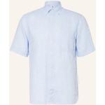 Hellblaue Kurzärmelige Bogner Button Down Hemden aus Leinen für Herren Größe M 