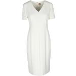 Weiße Kurzärmelige HUGO BOSS BOSS V-Ausschnitt Kleider mit Ärmel aus Elastan für Damen Größe XS 