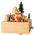BRAGO Holz Spieluhr, Weihnachtsdekoration Spieldose mit Drehbares Weihnachtszug, Schneemann Szene Musikdose mit Musik, Geschenk für Kinder und Erwachsene