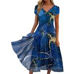 Pastellblaue Boho Langärmelige Wadenlange | Midi Strandkleider mit Glitzer aus Spitze für Damen für die Brautjungfern 