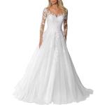 Weiße Langärmelige Rundhals-Auschnitt Brautkleider & Hochzeitskleider aus Spitze für Damen Größe M zur Hochzeit 