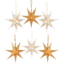 BRUBAKER 6 Papier Sterne Weihnachten - Weihnachtsstern Deko Set - 20 cm Faltsterne Gold Weiß - Großer Baumschmuck Papiersterne - Christbaumschmuck - Weihnachtsbaum und Fenster Dekoration