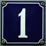 Buddel-Bini Emaille Hausnummernschild Nr. 1 blau/weiß 12x12 cm sofort lieferbar Hausnummer Schild wetterfest und lichtecht