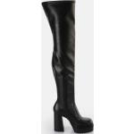 Schwarze Buffalo Blockabsatz High-Heel Stiefel Reißverschluss aus Kunstleder für Damen mit Absatzhöhe über 9cm 