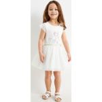Weiße C&A Die Eiskönigin - Völlig unverfroren | Frozen Kinderkleider mit Glitzer aus Jersey für Mädchen Größe 104 
