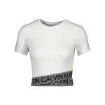 Weiße Klassische Kurzärmelige Atmungsaktive Calvin Klein Damensportshirts aus Elastan Größe L 