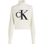 Reduzierte Weiße Langärmelige Calvin Klein Jeans Rollkragen Damenstrickpullover aus Baumwolle Größe XL 