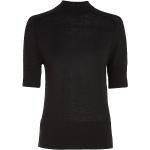 Reduzierte Schwarze Kurzärmelige Calvin Klein Stehkragen Damenstrickpullover aus Wolle Größe XS 