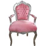 Casa Padrino Barock Esszimmer Stuhl mit Armlehnen Hellrosa / Silber - Möbel Antik Stil