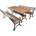 Casa Padrino Jugendstil Gartenmöbel Set Tisch und 2 Sitzbänke mit Armlehnen Braun / Schwarz 150 cm - Gartenmöbel