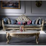 Casa Padrino Luxus Barock Wohnzimmer Set - 1 Chesterfield Sofa Dunkelblau / Antik Gold & 1 Couchtisch Weiß / Antik Gold - Wohnzimmermöbel - Barockmöbel