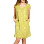 Hellgrüne Klassische CASPAR Knielange Rundhals-Auschnitt Sommerkleider aus Leinen für Damen Größe M 
