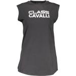 Schwarze Print Ärmellose Roberto Cavalli Class T-Shirts aus Baumwolle für Damen Größe L 