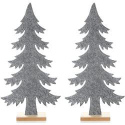 com-four® 2X dekorativer Aufsteller für Weihnachten - Tannenbaum aus Filz mit Fuß aus Holz - Weihnachtsbaum als Deko für Tisch und Fenster (Tanne - grau)