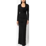 Reduzierte Schwarze Langärmelige Maxi Nachhaltige Wasserfall-Ausschnitt Kleider mit Ärmel aus Elastan für Damen Größe XL 