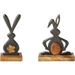 Graue Moderne 12 cm Osterdeko & Osterschmuck Hasen aus Mangoholz 2 Teile 