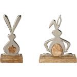 Silberne Moderne 12 cm Osterdeko & Osterschmuck Hasen aus Mangoholz 2 Teile 