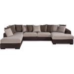 Braune Moderne Sofas U-Form & Couchen U-Form aus Holz mit Kissen 