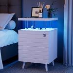 Cubehom LED Nachttisch Weiss Nachtschrank mit 2 Ablagen Nachtkästchen für Schlafzimmer, Wohnzimmer, Büro