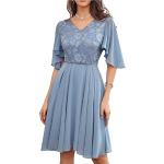 Blaue Elegante Kurzärmelige V-Ausschnitt Ballkleider aus Chiffon für Damen Größe XXL zur Hochzeit 