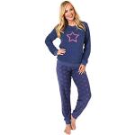 Blaue Langärmelige OEKO-TEX Nachhaltige Damenschlafanzüge & Damenpyjamas aus Frottee trocknergeeignet Größe L 