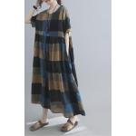 Khakifarbene Vintage Sommerkleider aus Baumwolle für Damen Einheitsgröße 